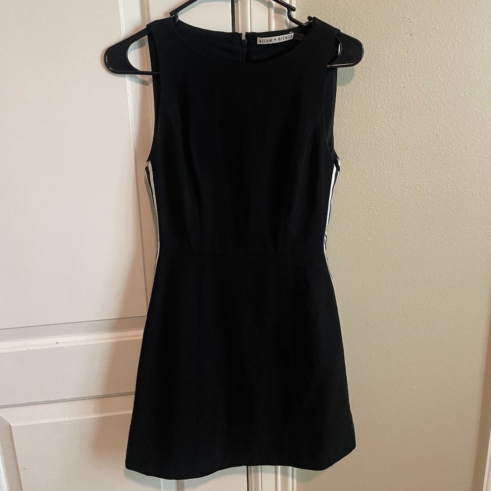 Black Alice and Olivia Dress with White Stripes